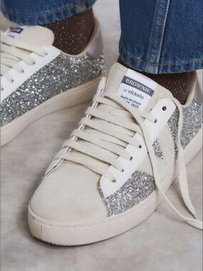Victoria Silver Glitter & Cream Sneaker